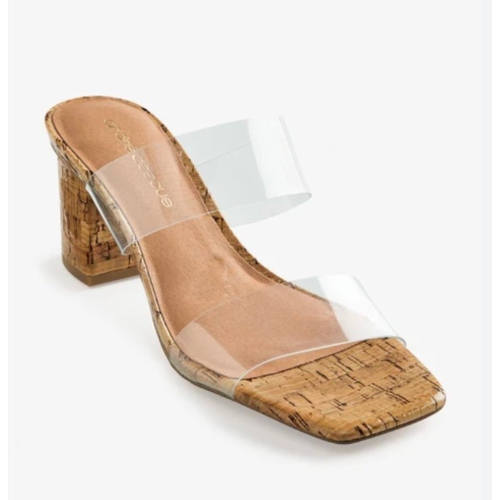 Andre Assous Didi Clear Vinyl Cork Block Heel Sandals Square Toe Size 5